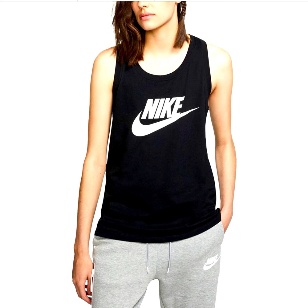 Nike Black Muscle Tee White Logo And Swoosh